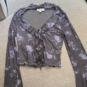 Pink Rose Women's Ruffled Floral Top in Gray and Purple